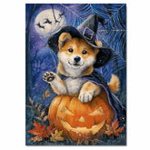 Halloween Puppy Canvas Print Akita Dog Wall Art for Pet Lover Decoration for Home or Haunted Party on Ready to Hang 1.5" Thick Canvas Wrap, Floating Framed Canvas, Flat Rolled Canvas